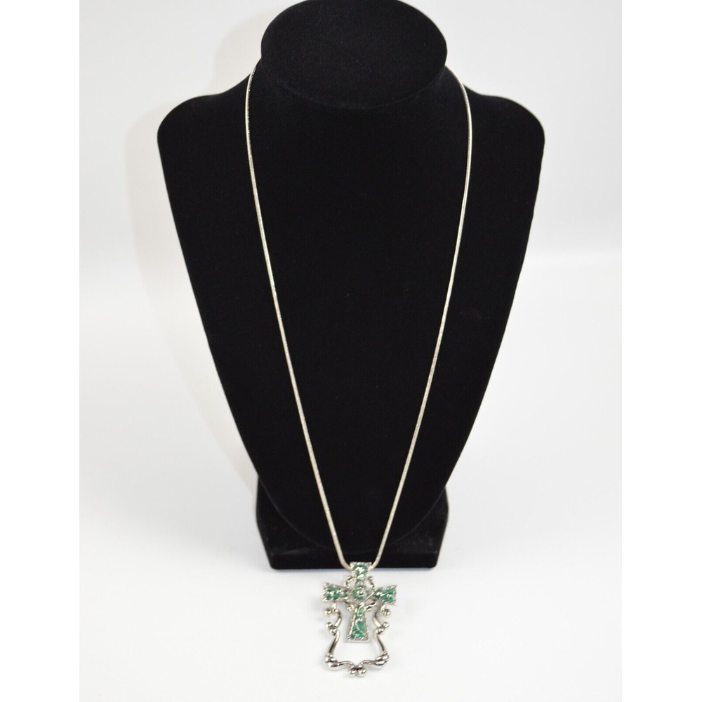 Vintage Silver Tone Necklace with a Cross Pendant / Brooch 23" Rope Necklace